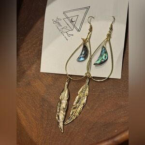 Gold and Abalone Feather Earrings